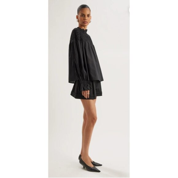 Merlette Majorelle Top Black Smocked Long Sleeve Blouse Size M - Picture 1 of 13